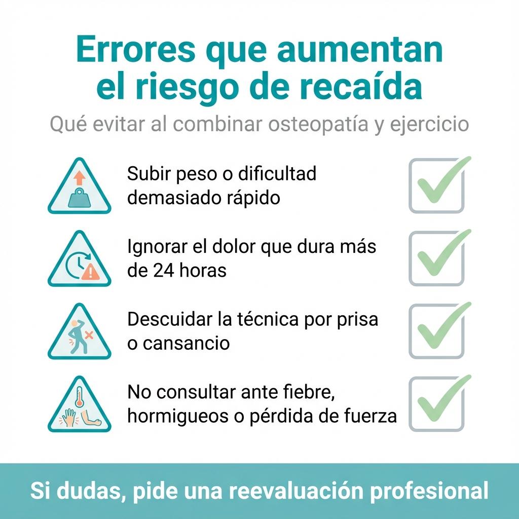 Checklist visual con errores frecuentes que pueden provocar recaídas de lumbalgia