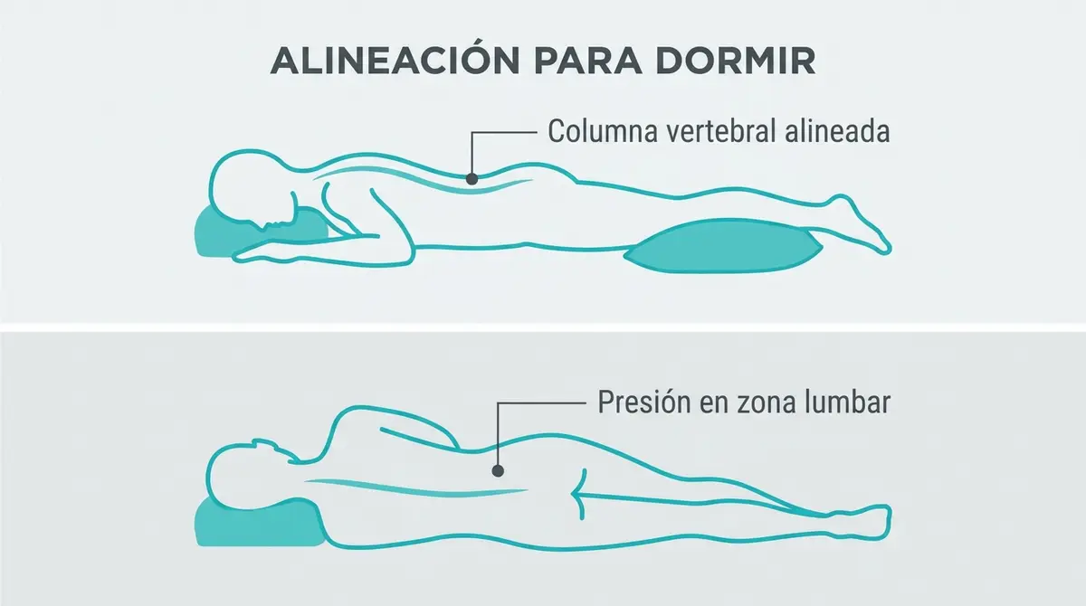 Infografía comparativa sobre la mejor postura para dormir en el embarazo para mantener alineada la espalda.
